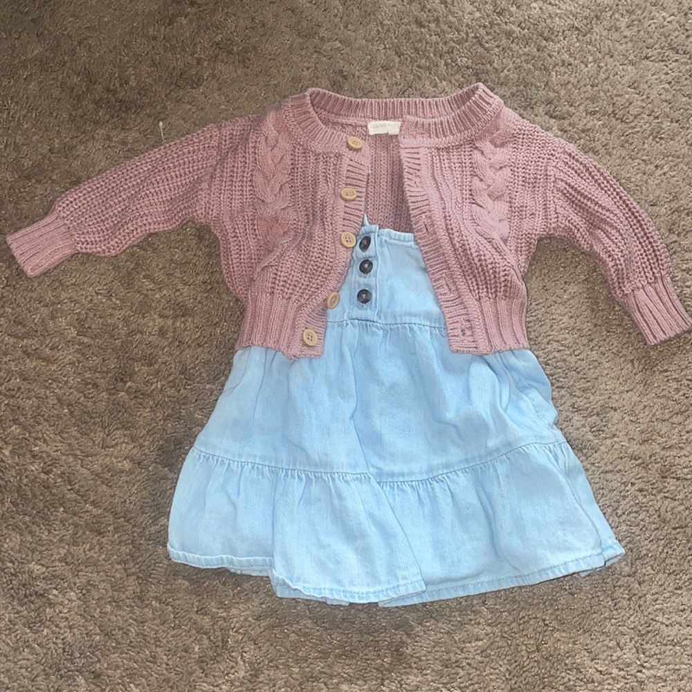 Purple Sweater with denim dress